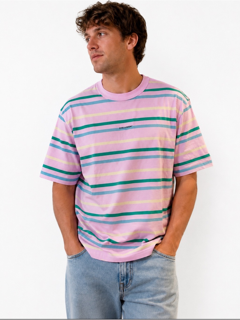 Collusion Pink Striped Short Sleeve Tee
